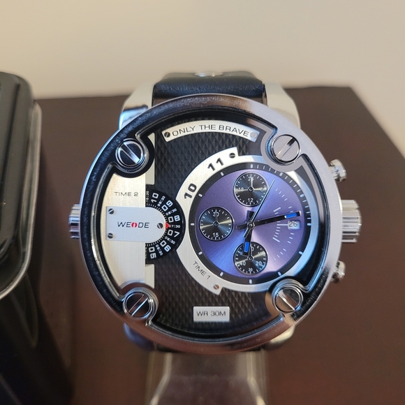 New Dual Time zone Purple Weide Men’s Fashion Watch with box - Picture 2 of 4